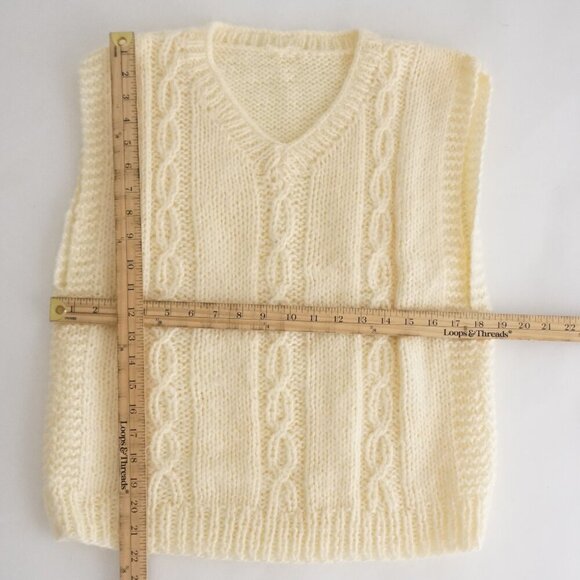 Handmade Cream Cable Braided Knit Fisherman Sweater Vest M - Picture 4 of 8